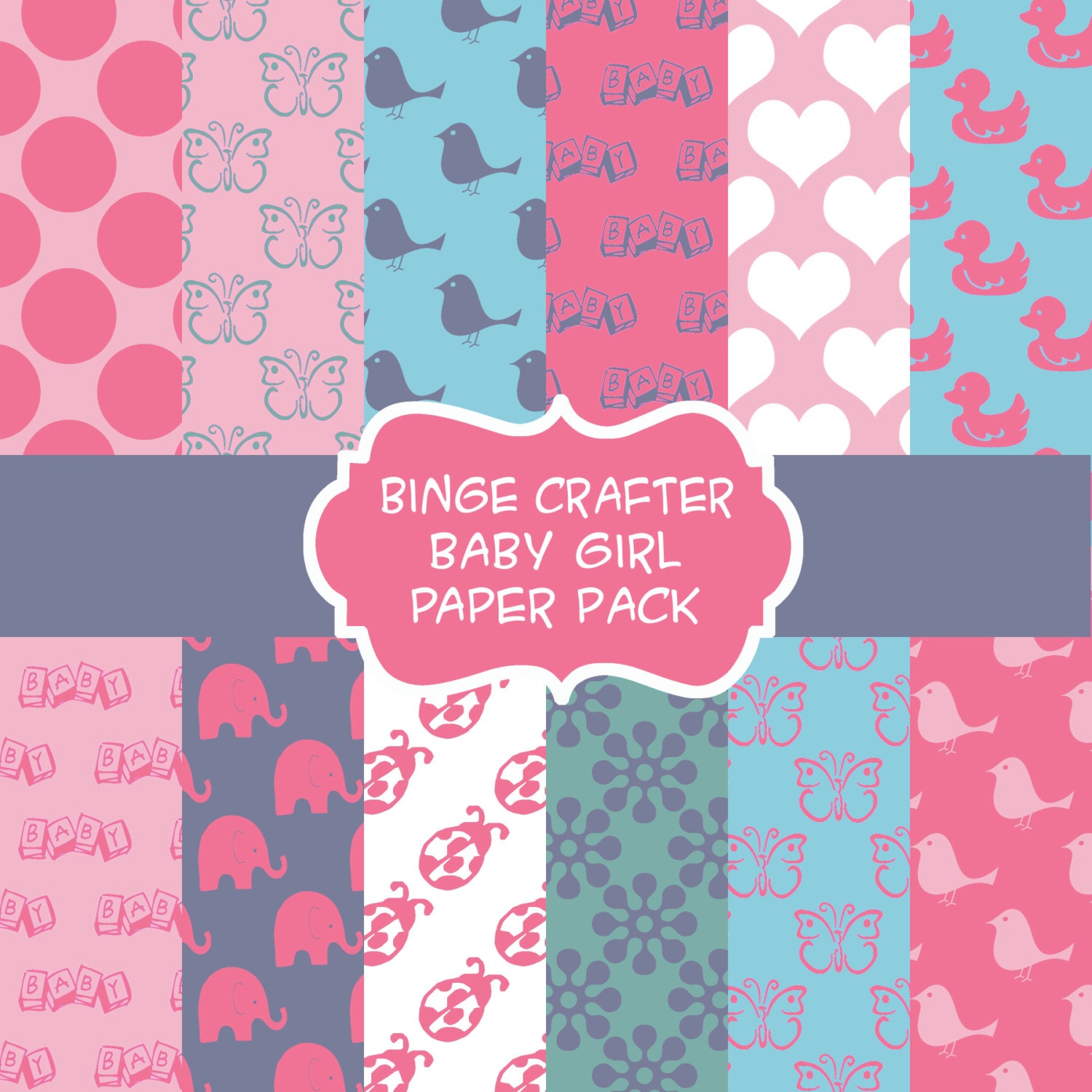 Baby Girl Digital Paper Pack- 23 pages - INSTANT DOWNLOAD Il_170x135