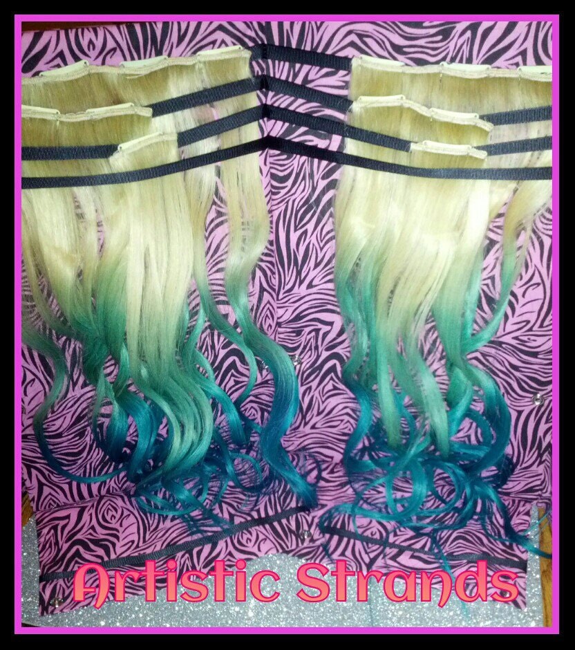 Mermaid Hair / Mint Ombre / Ombre Extensions / Remy Hair /FULL Set / Dip Dyed Clip In / 18- 20 Inch