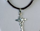Mens Tribal Cross Pendant, on a Dark Brown Leather Necklace