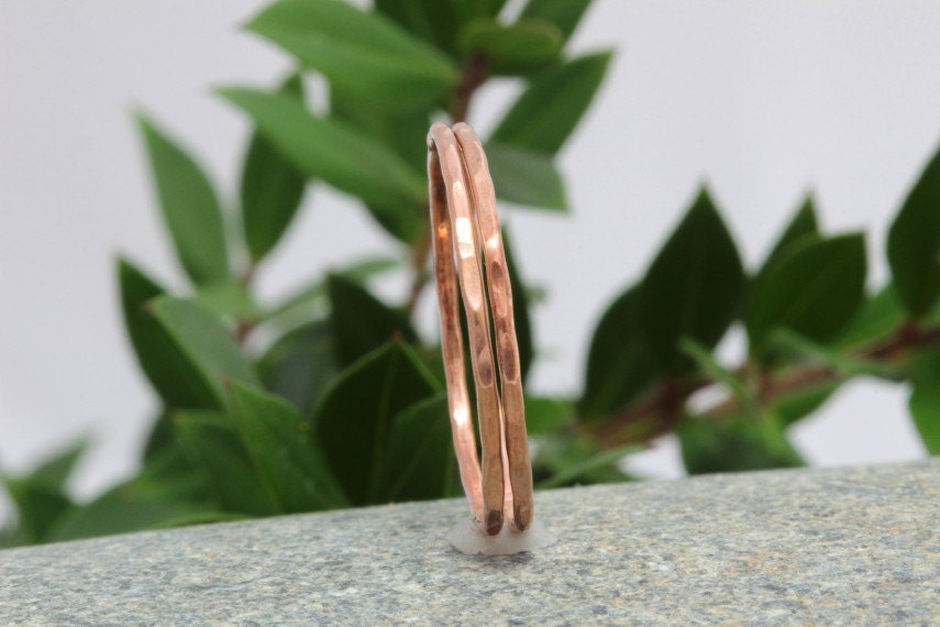 2 set of Rose Gold Fill Stack rings.Thin Rose Gold Single Bands.Rose Gold Fill Skinny Bands.Hammered Texture Rings.Pink Gold Tiny Rings.