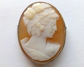 Vintage 800 Silver Shell Carved Cameo Brooch / Pendant Beautiful
