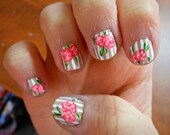 Vintage Roses and Stripes Nail Set