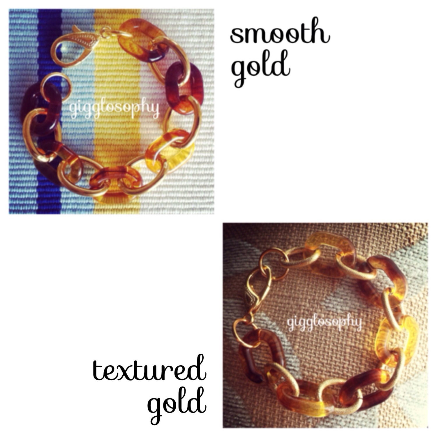 tortoise chain link bracelet // choose smooth gold or textured gold