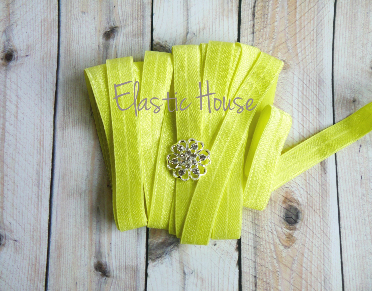 5 Yards 5/8" Fold Over Elastic - NEON YELLOW Color - DIY Hair Accessories Supplies