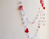 Felt heart garland, red white, Valentine decor