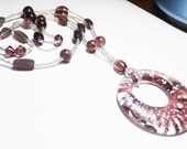 Plum Purple Lampworked Glass Pendant Beaded Necklace
