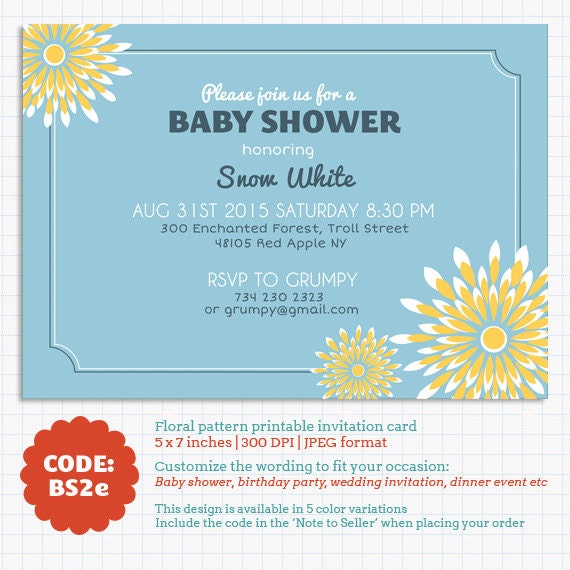 Floral Pattern Printable Invitation Card for Baby Shower, Birthday, Wedding, Party