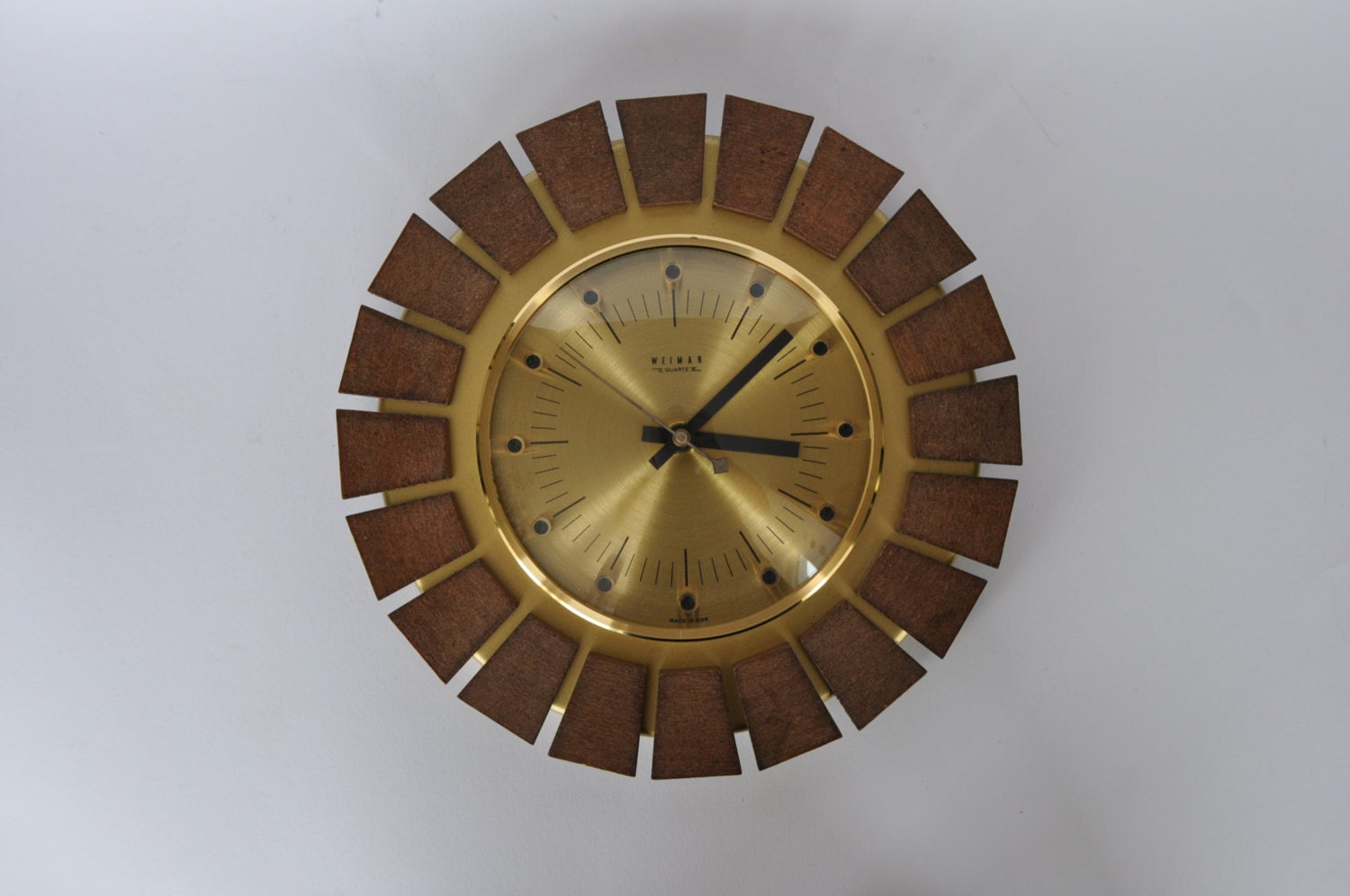 Original German wall clock from Weimar. Danish Modern. Made in former GDR (East Germany).