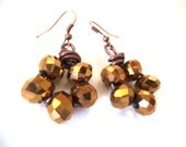 Wire-Wrapped Metallic Copper Faceted Crystal Glass, Wire-Wrapped Jewelry, Dangle Earrings