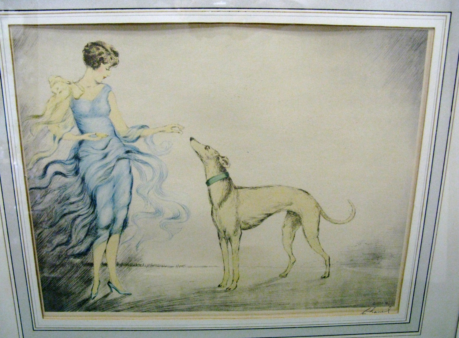 1934 pencil sketch woman with Russian Hound