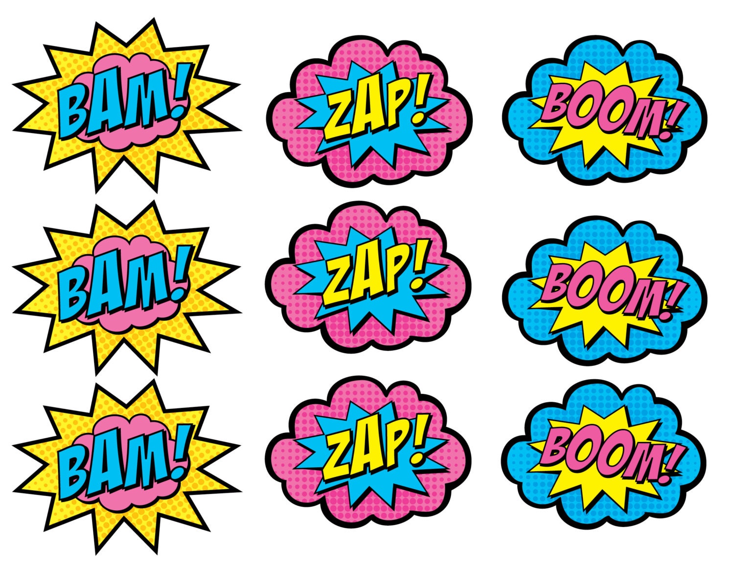 GV2 Superhero Cupcake Toppers: Boom, Bam, Zap, Pow, and Pop  (printable)