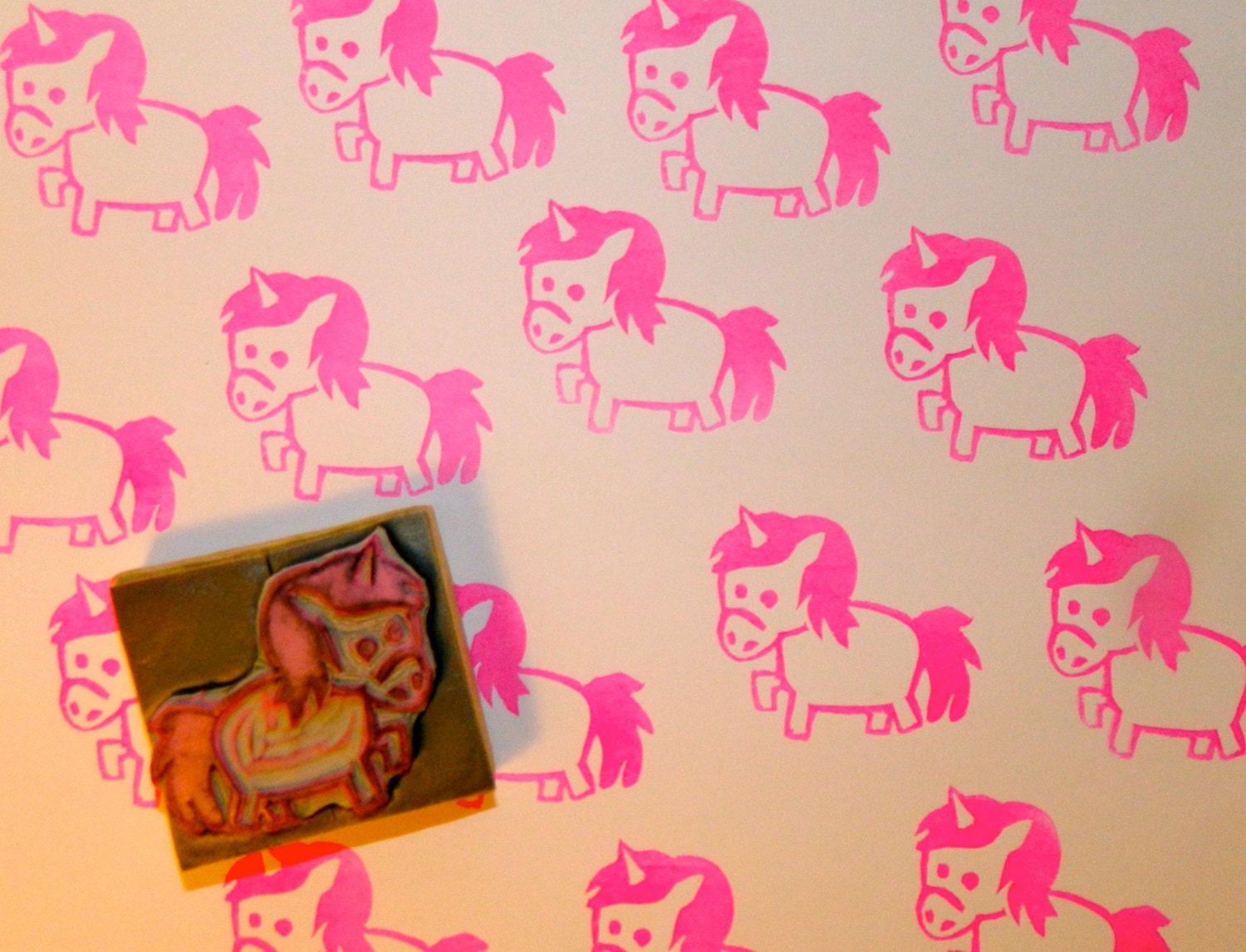 SALE Hand Carved Kawaii Pudgy Unicorn Stamp