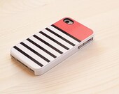 Stripe iPhone 4 / 4S case - trendy stripes, coral top - iPhone 4 cover, iPhone 4S cover