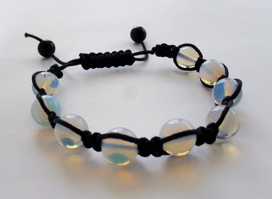 Adjustable Macramé Bracelet With Moonstone Beads on Waxed Cotton Cord