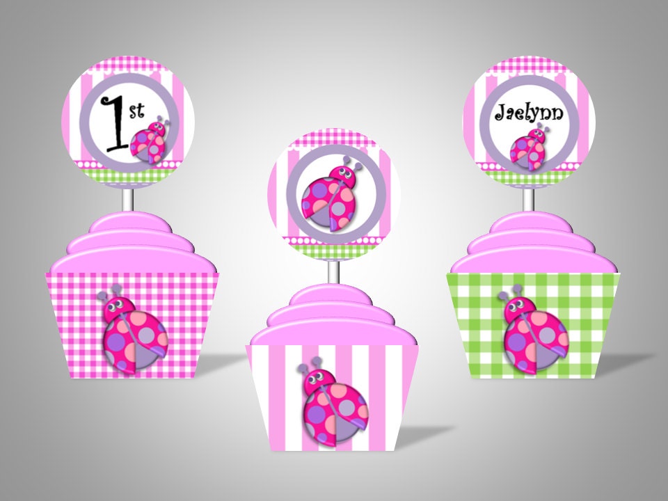 Pink LadyBug Cupcake Wrappers & Toppers - Personalized - DIY Printable Party Decorations Il_170x135