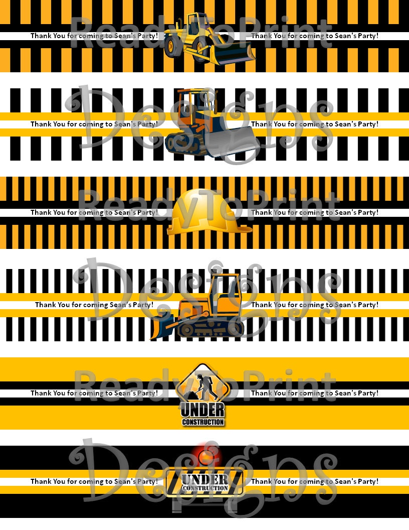 Water Bottle Label - Construction Themed - Personalized With Name - DIY Printable Party Decorations Il_570xn