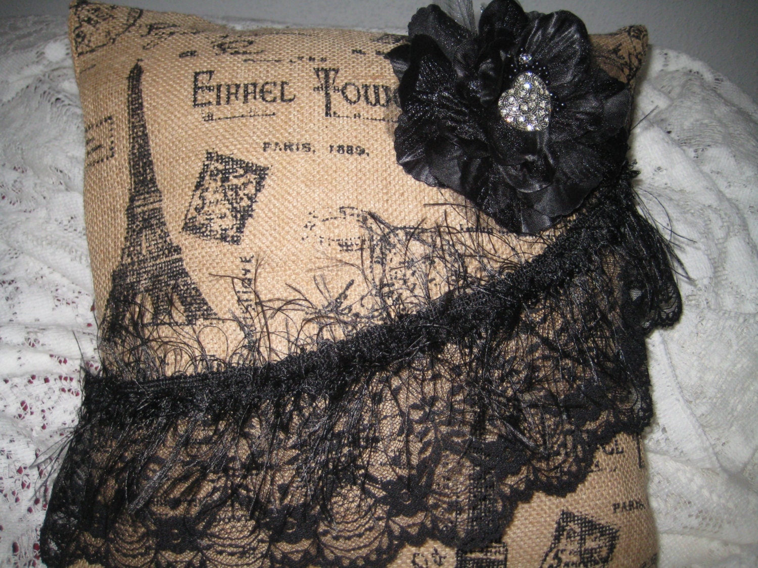 Paris Eifael Tower Burlap Pillow