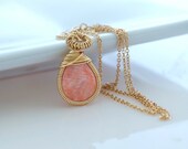 Coral Necklace, Coral Pendant Necklace, Delicate Necklace, Bezel Set Necklace