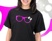 Girls Cute Kitty Cat Pink Eyeglasses Glitter Bow Hello Girly T-Shirt