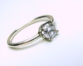 Single Stone Silver Ring, Cubic Zirconia Gemstone Sterling Silver Ring, Engagement Ring, Women's Ring, Classic Solitare Silver Ring