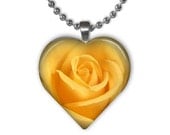 Yellow Rose Heart Shape Glass Pendant