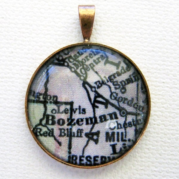 Bozeman Montana Antique Map Pendant for Necklaces, Keychains, or Bottle Openers
