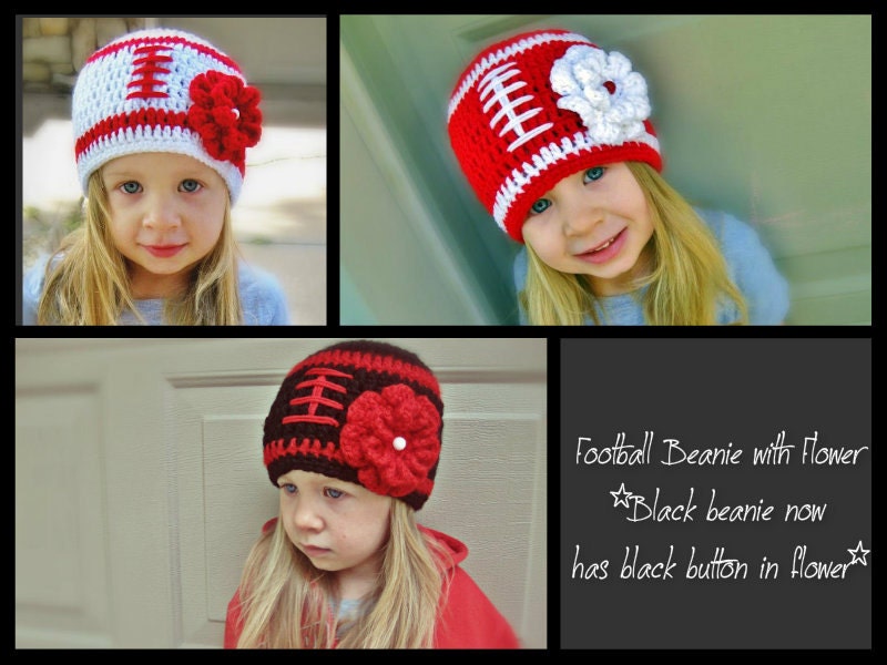 CHILD/ADULT - Husker Football Beanie w/ Flower