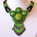 Statement Beadwork Bead Embroidery Pendant Necklace with Green Sea Sediment Jasper - GREEN PARADISE - green - black