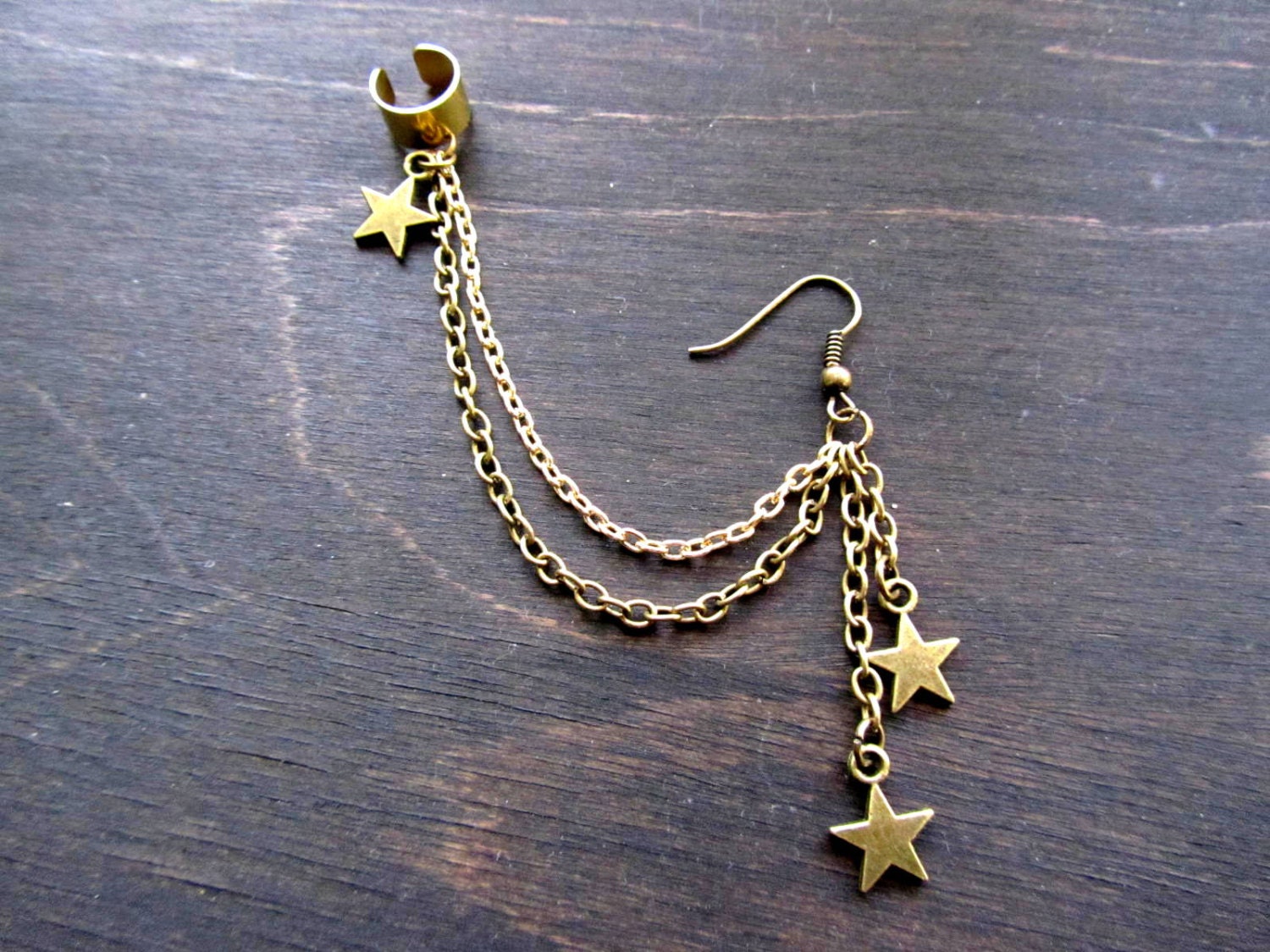 Brass and Gold star ear cuff, ear cuff earring