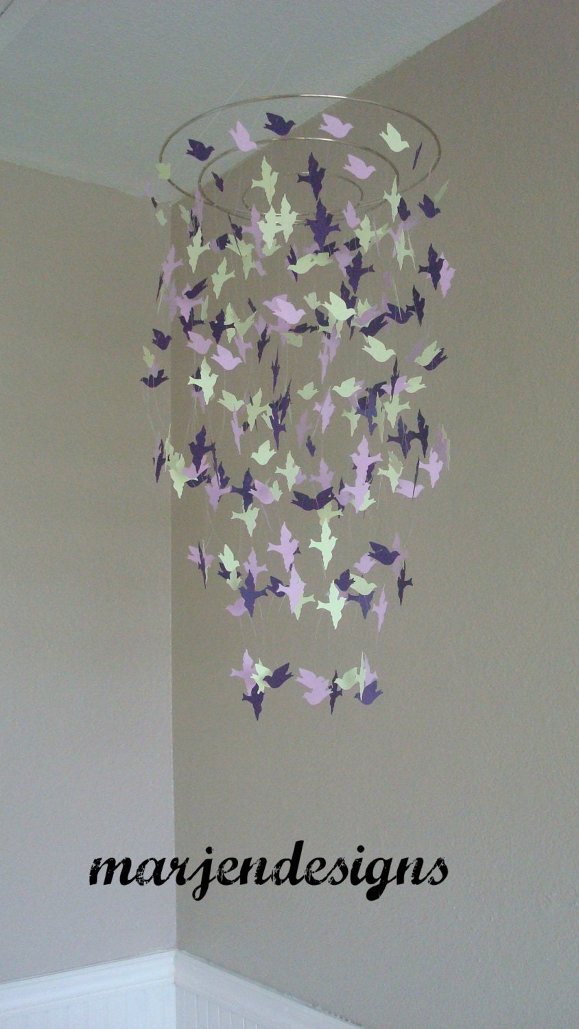 Beautiful green light and dark lavender bird mobile crib mobile teen room decor photo prop nursery baby shower gift