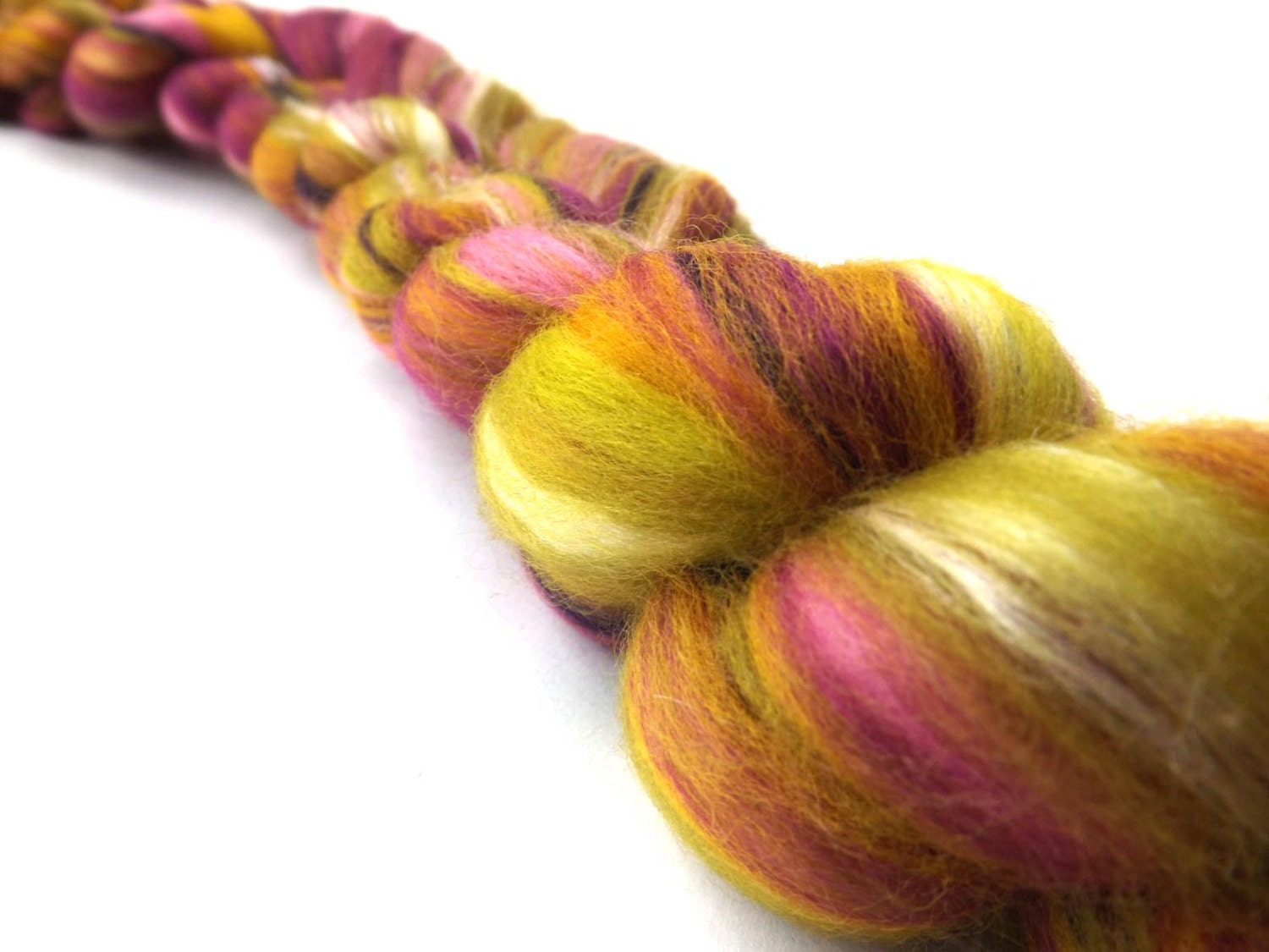 Blended Merino wool tops - Tussah silk  - Roving - 100g - 3.5oz - Purple - Green - 2xblend - BILBERRY ZEST