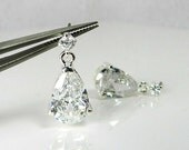 CZ Pear Drop Bridal Earrings -  Cubic Zirconia Teardrop Dangle Earrings - Crystal Rhinestone Wedding Pageant Prom Jewelry
