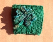 Green Irish Shamrock Cup Cozy, Reuseable, Hand Knit Sleeve for Hot Beverage, Tea, or Coffee - St. Patrick's Day Gift