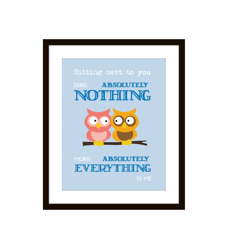 Sitting Next To You - Nursery Owl Wall Art Home Typography Illustration Art Print 12x16