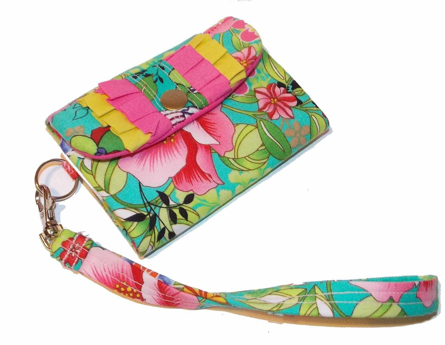 Ruffled Floral Smart phone / iphone Wristlet Wallet - in Paradise Floral - Pink
