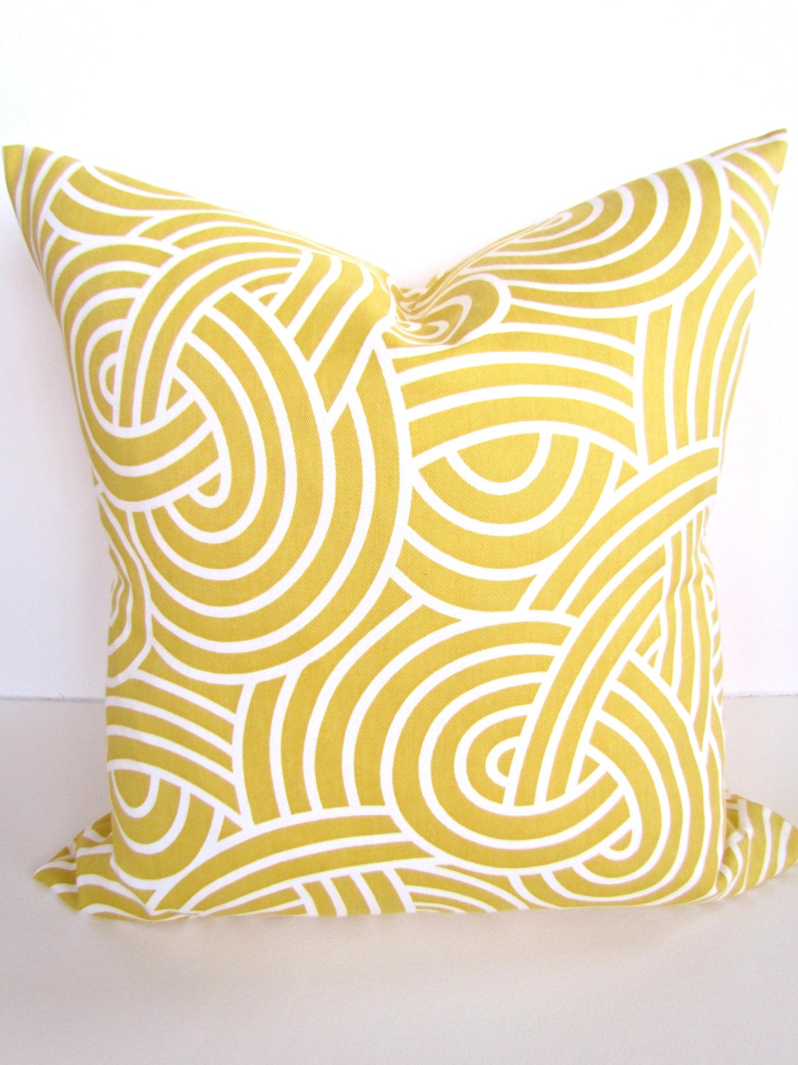 PILLOW 20x20 Throw Pillow Cover 20 x 20 YELLOW  GOLD Decorative Throw Pillows Swirl Contemporary Home decor