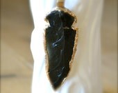 Large Black Obsidian Arrowhead On Long Gold Necklace