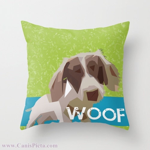 Dachshund, Dog - "Woof" Graphic Print 16" x 16" Throw Pillow Cover - Doxie, Dach, Doxies, Weiner, Sausage, Whimsical, Puppy, Bright, Home
