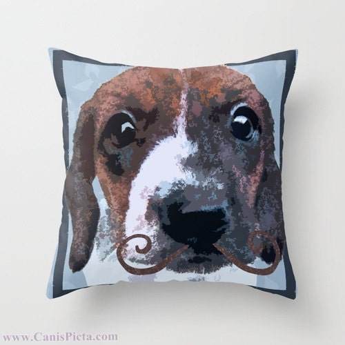 Dachshund, Dog - "Dachstachioed" Graphic Print 16" x 16" Throw Pillow Cover - Doxie, Doxies, Weiner, Sausage, Whimsical, Puppy, Bright, Home