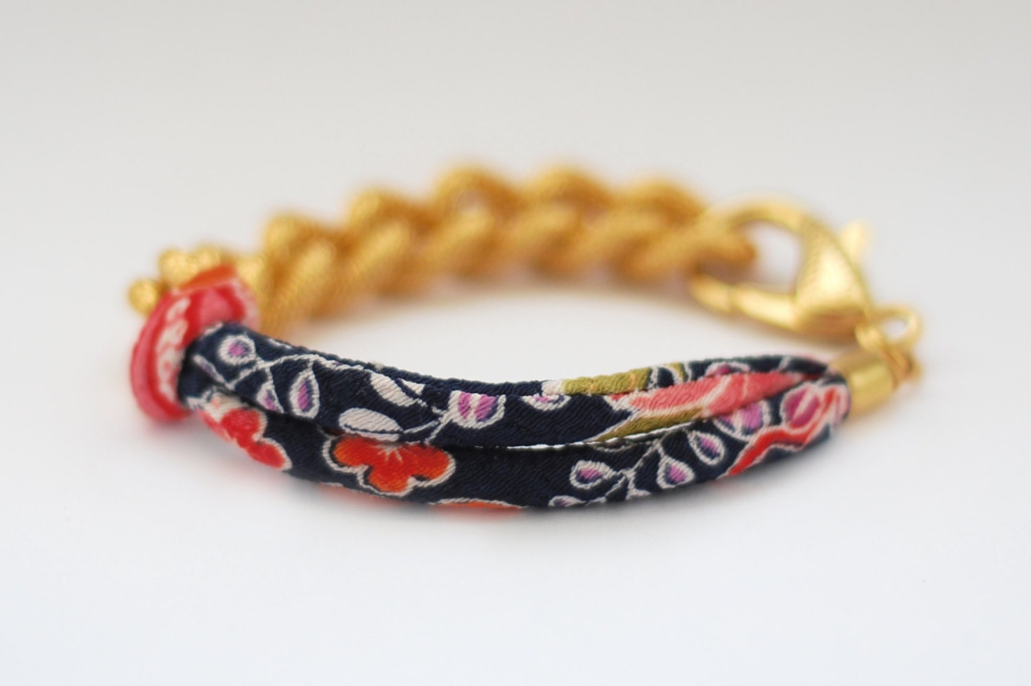 Bon Voyage Rope Bracelet: Navy Kimono Cording, Chunky Gold Chain Bracelet