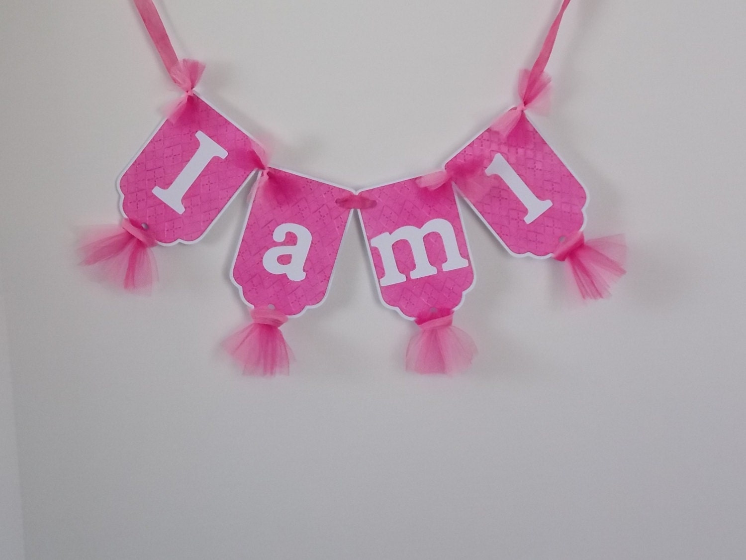 I am 1 High Chair Banner Fuschia and White Girls Birthday Banner