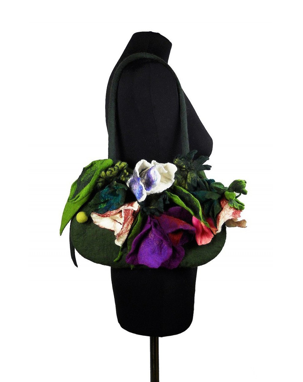 Felted Bag Green Purse Flower Handbag Art Purse Olive wild Felt Nunofelt wearable art Nuno felt shoulder bag fairy floral fantasy