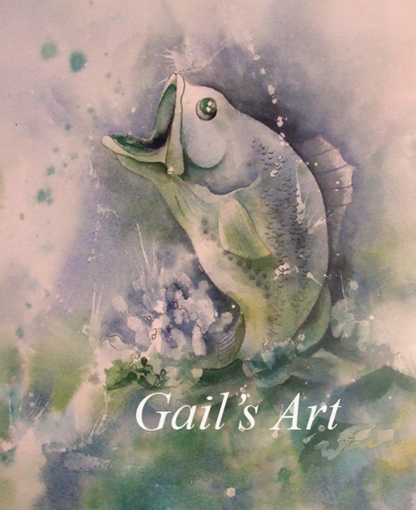 The One That Got Away Fish Story Print of Original Watercolor Painting Modern Home Wall Decor Signed