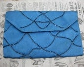 Vintage Beaded Clutch, Turquoise Blue Hand Beaded , 50s Purse, Retro Handbag