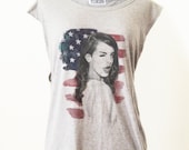 Retro Lana Del Rey Us Flag Rock T-Shirt Tee Tank Top Tunic Vintage Look One Size