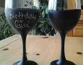 2 Elegant white wine and red wine chalkboard handmade wine glasses