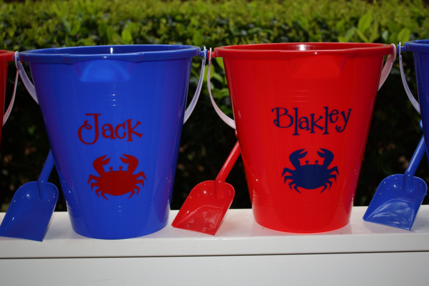 Red and Blue Personalized Crab Buckets