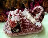 Crochet Baby Sandals Victorian Inspired, Embellished Baby Girl Sandals