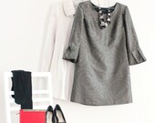 PETITES - SMALL Grey Swirl Long Sleeve Pullover Dress with Cuffs