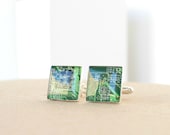 Nerdy Cufflinks, Green, Computer Cufflinks, Modern Cufflinks, Geekery Men, Men Accessories, Men's Jewelry, Square, Sterling Silver Plated